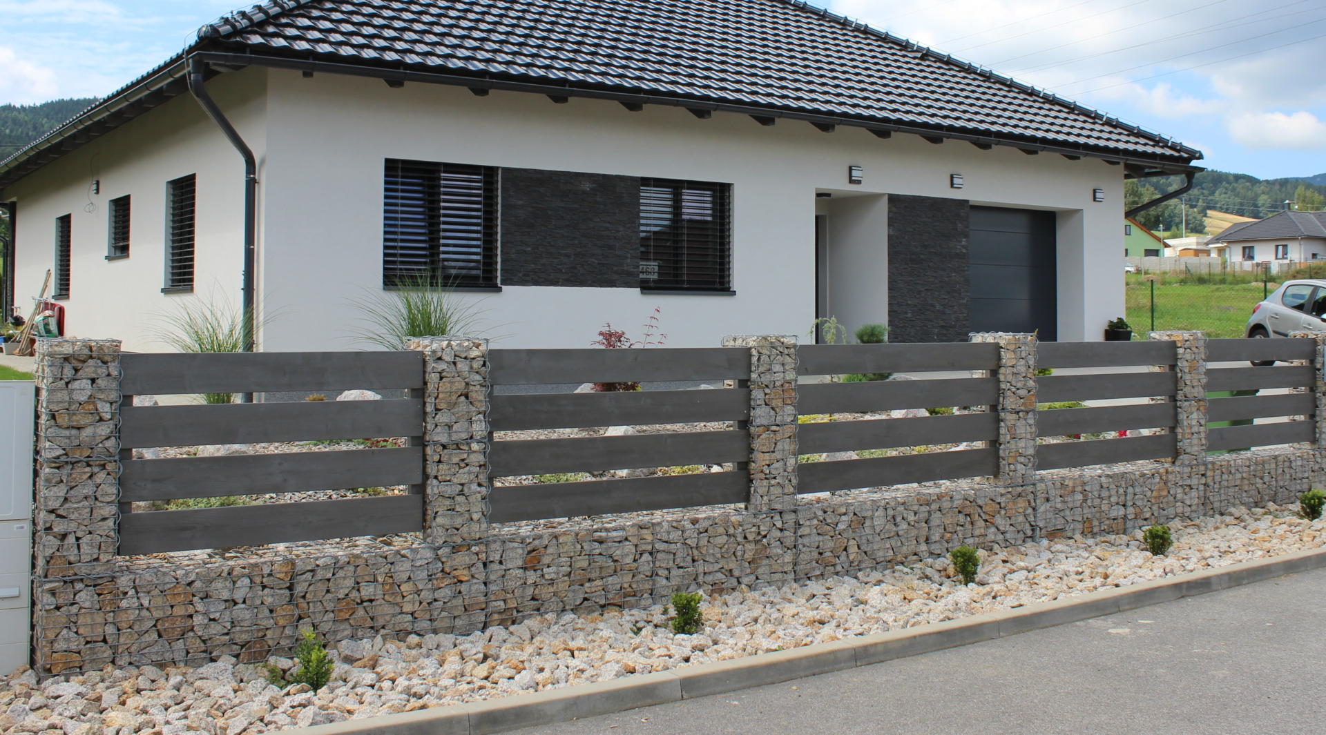 Gabionový plot – RD Minkovice Liberec